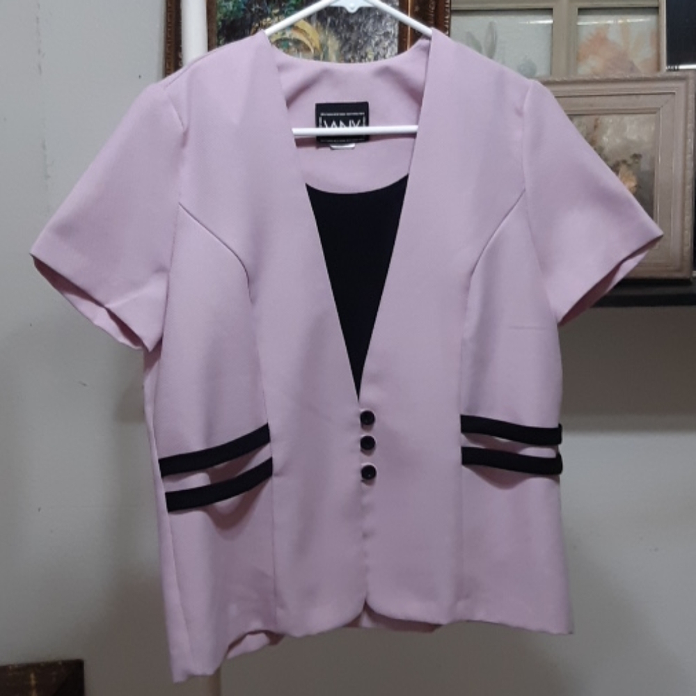 Womens Blazer Top Tank shirt Pink Black Short Sleeve Career by VANY Of NY Sz 8